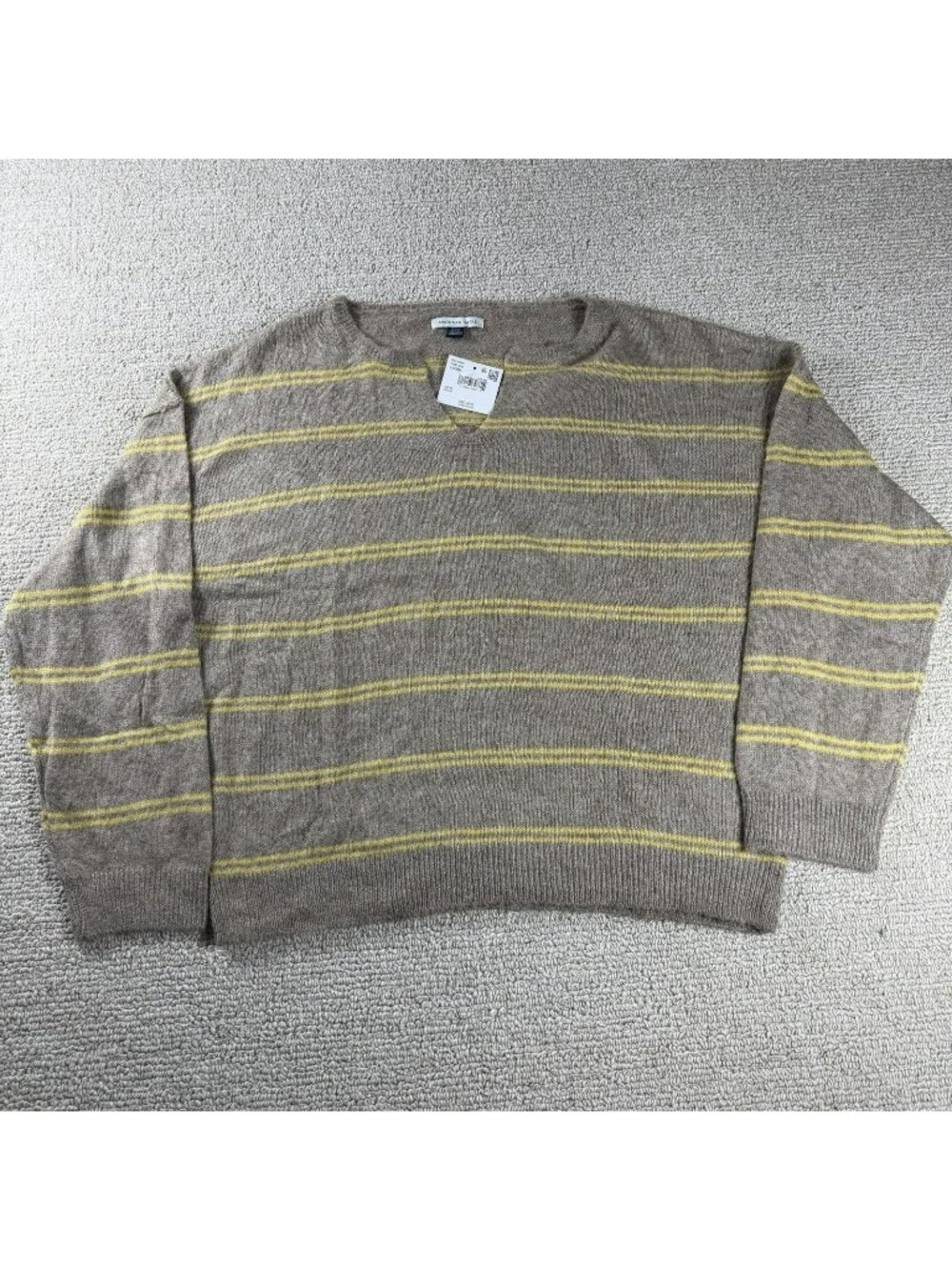 American Eagle Oversized Striped V Neck Sweater Beige Women’s Size Medium
